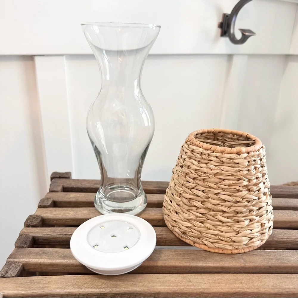 DIY Cordless Lamp Kit Basket Weaved Shade and Base Small Lampshade Table Light